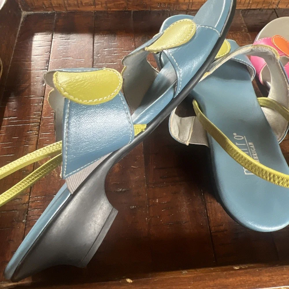 Munro Lot Colorful Leather Slip On Slides Sandals Heels 8W Blue Green Pink Orang